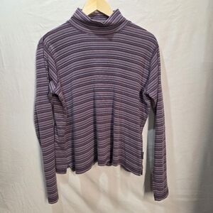 Woolrich Sz M Vintage 90s Mock Neck Striped Purple Pink White 100% Cotton